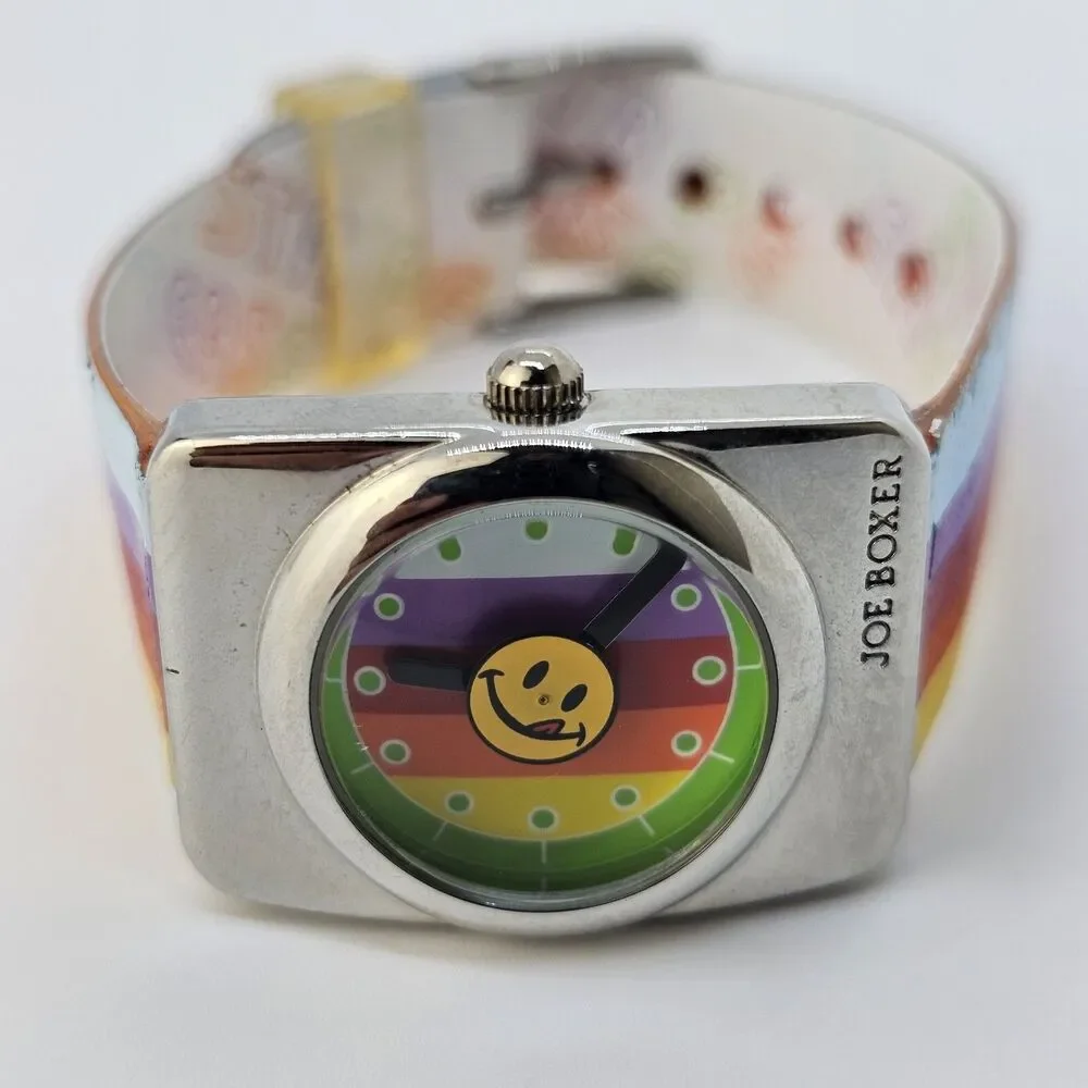 VTG Joe‎ Boxer Women's Watch 24MM Smiley Face Rainbow Plastic Bands New Battery